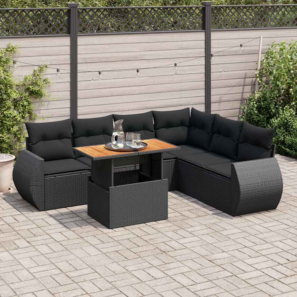 sofasæt til haven 7 dele med hynder polyrattan sort