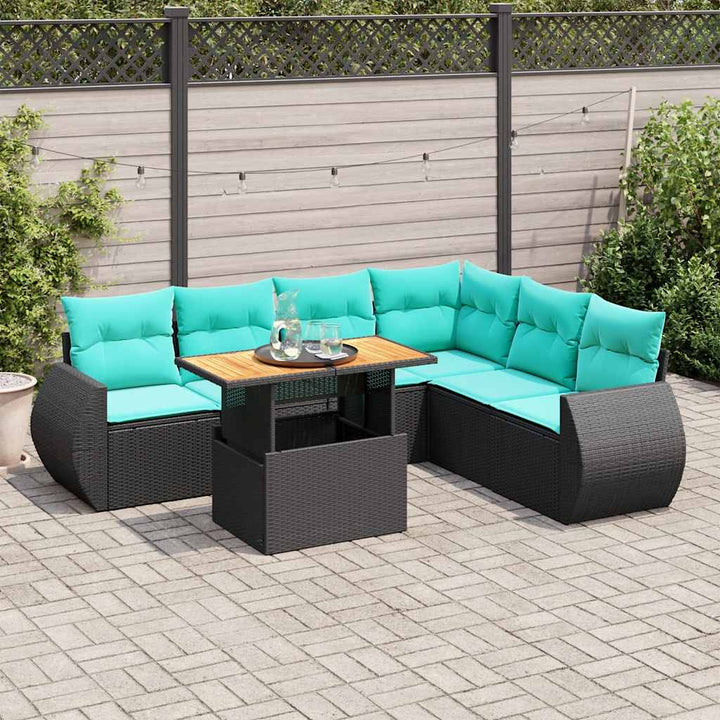 sofasæt til haven 7 dele med hynder polyrattan sort