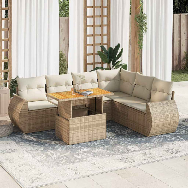 sofasæt til haven 7 dele med hynder polyrattan beige