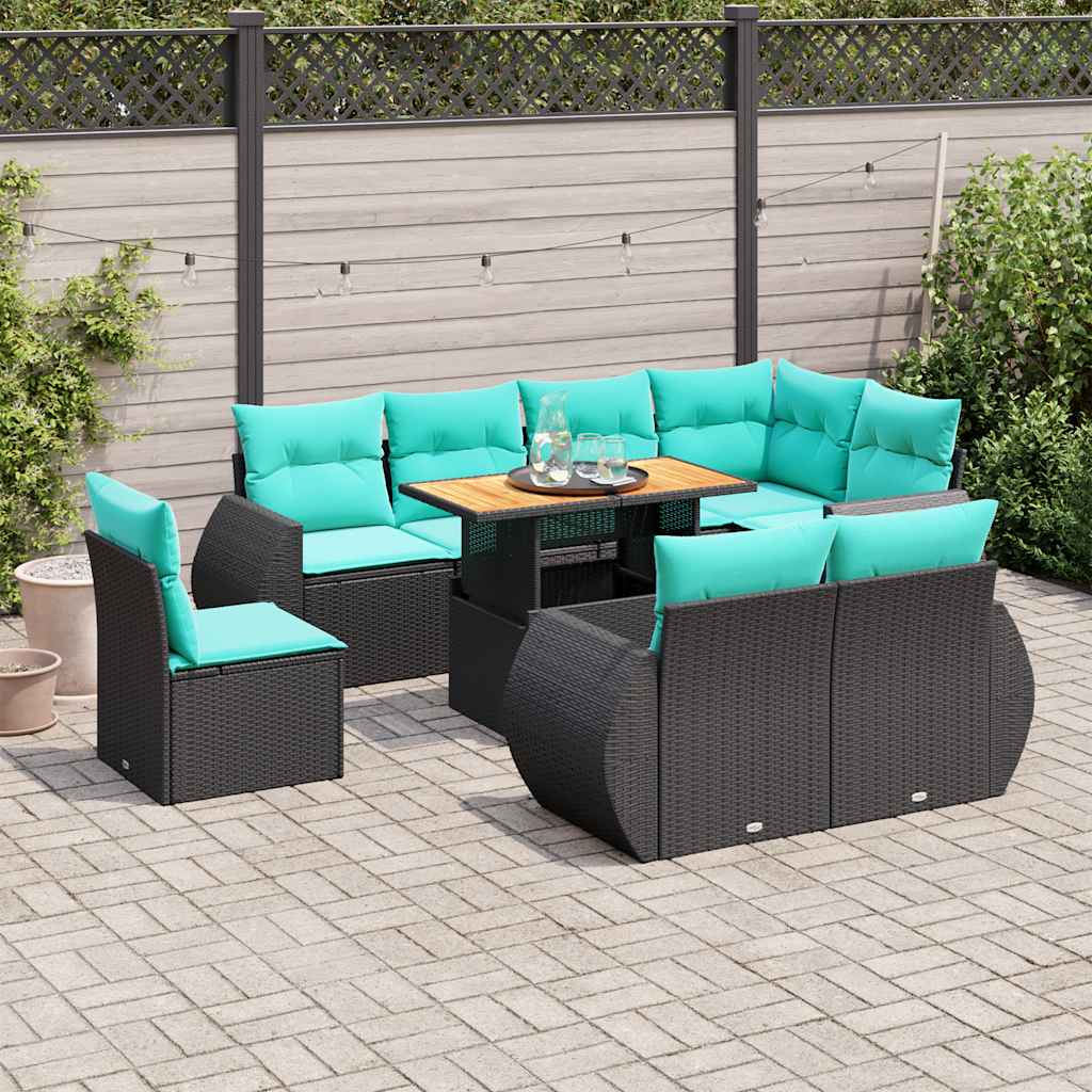 sofasæt til haven 9 dele med hynder polyrattan sort