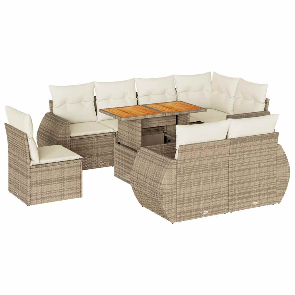 sofasæt til haven 9 dele med hynder polyrattan beige