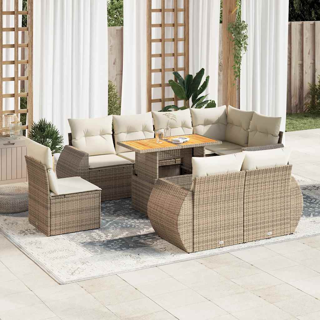 sofasæt til haven 9 dele med hynder polyrattan beige