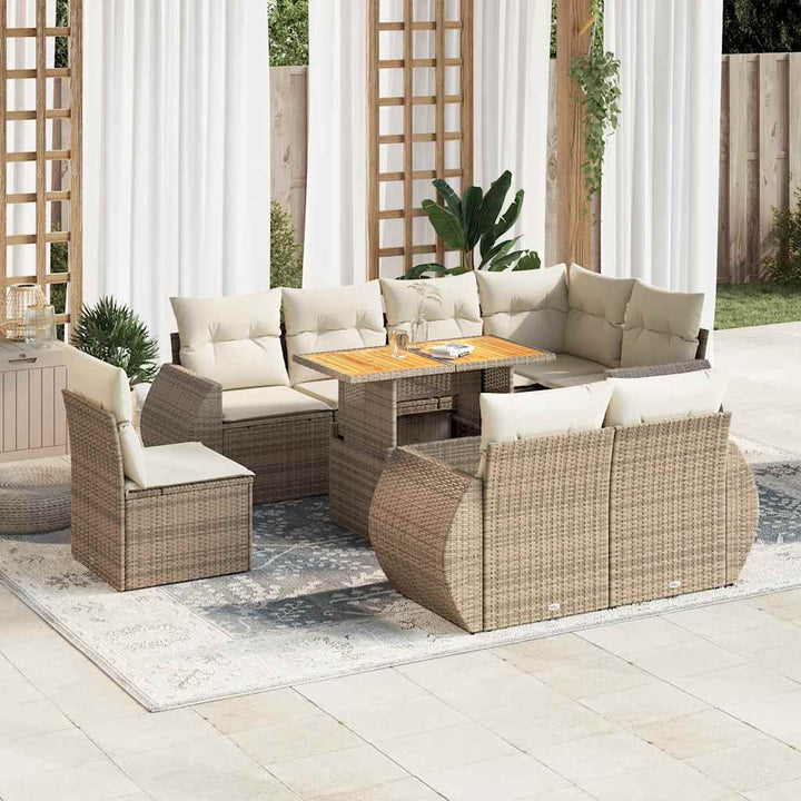 sofasæt til haven 9 dele med hynder polyrattan beige