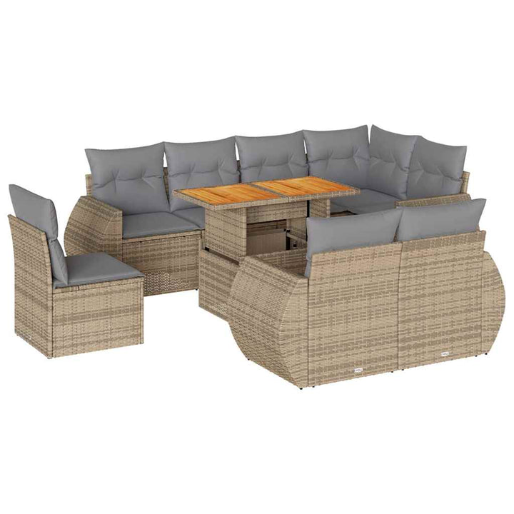 sofasæt til haven 9 dele med hynder polyrattan beige