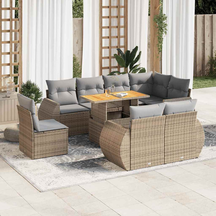 sofasæt til haven 9 dele med hynder polyrattan beige