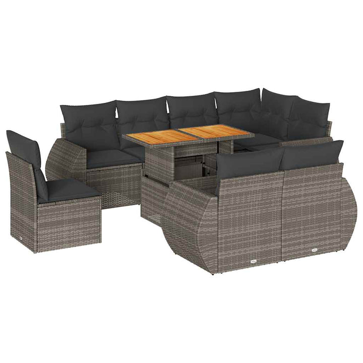 sofasæt til haven 9 dele med hynder polyrattan grå