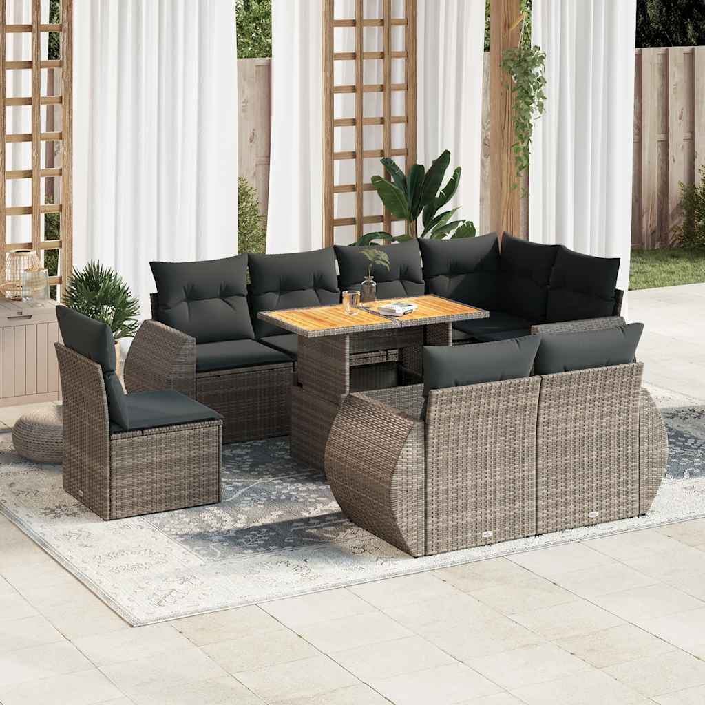 sofasæt til haven 9 dele med hynder polyrattan grå