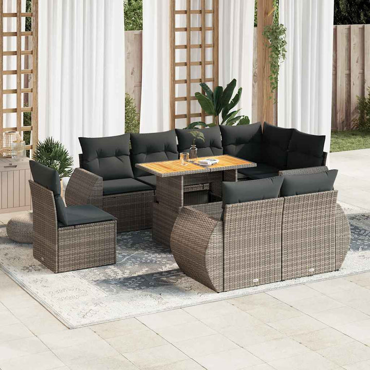 sofasæt til haven 9 dele med hynder polyrattan grå
