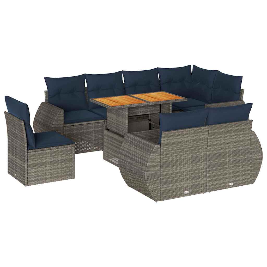 sofasæt til haven 9 dele med hynder polyrattan grå