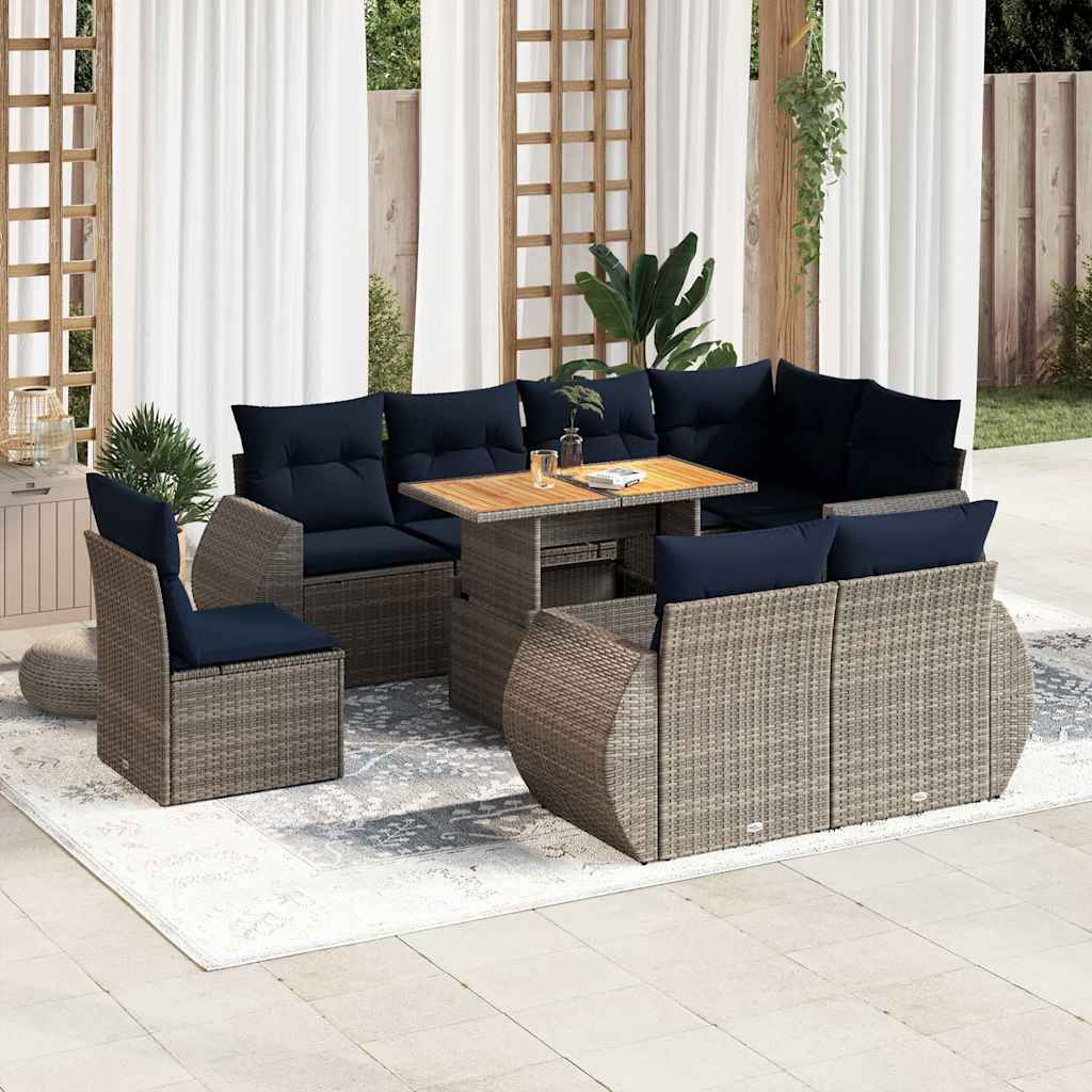 sofasæt til haven 9 dele med hynder polyrattan grå