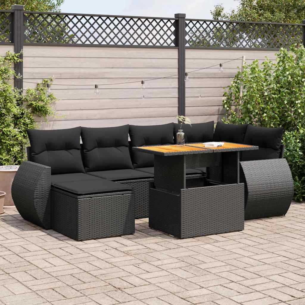 sofasæt til haven 7 dele med hynder polyrattan sort