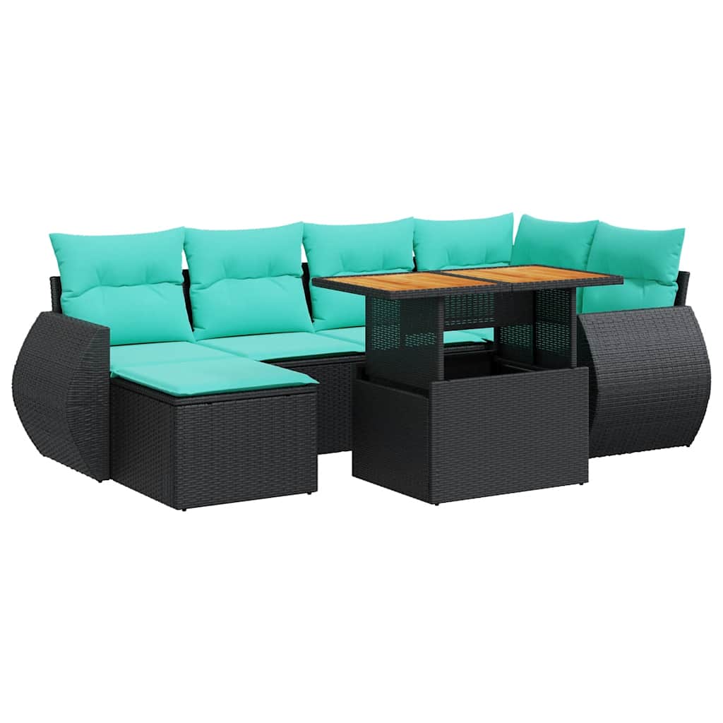 sofasæt til haven 7 dele med hynder polyrattan sort