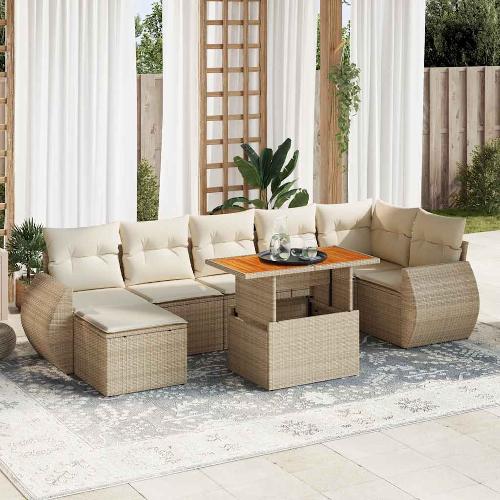 sofasæt til haven 8 dele med hynder polyrattan beige