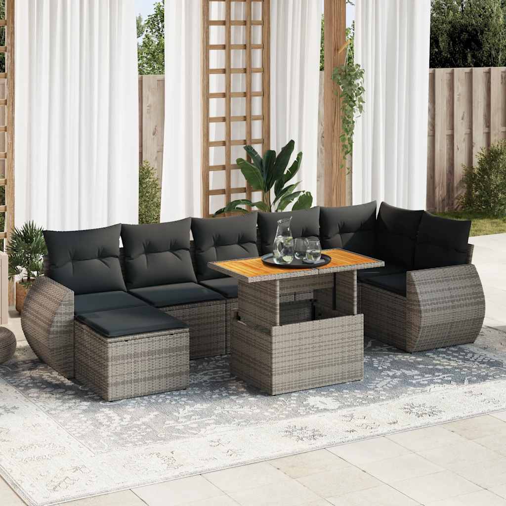 sofasæt til haven 8 dele med hynder polyrattan grå