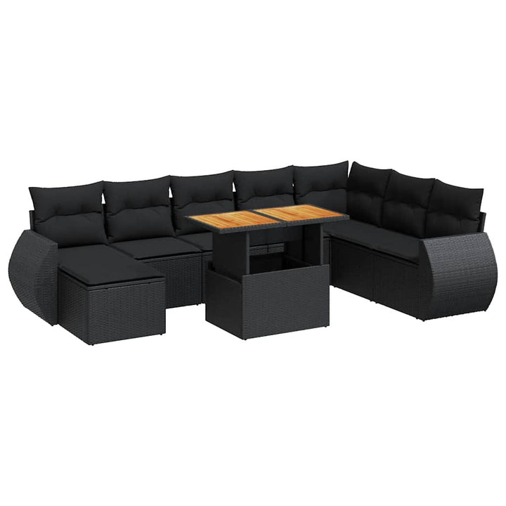 sofasæt til haven 9 dele med hynder polyrattan sort