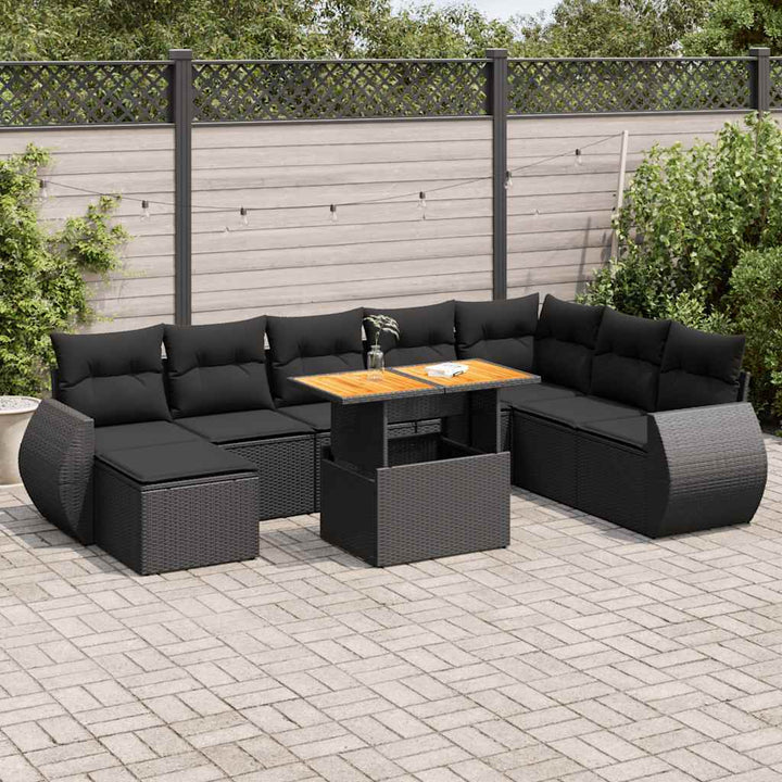 sofasæt til haven 9 dele med hynder polyrattan sort