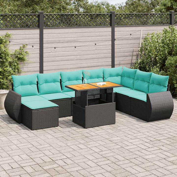 sofasæt til haven 9 dele med hynder polyrattan sort