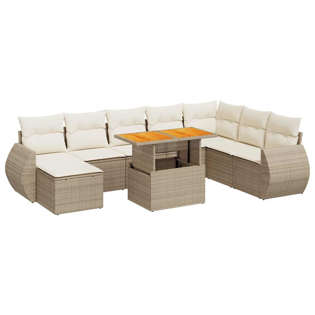 sofasæt til haven 9 dele med hynder polyrattan beige