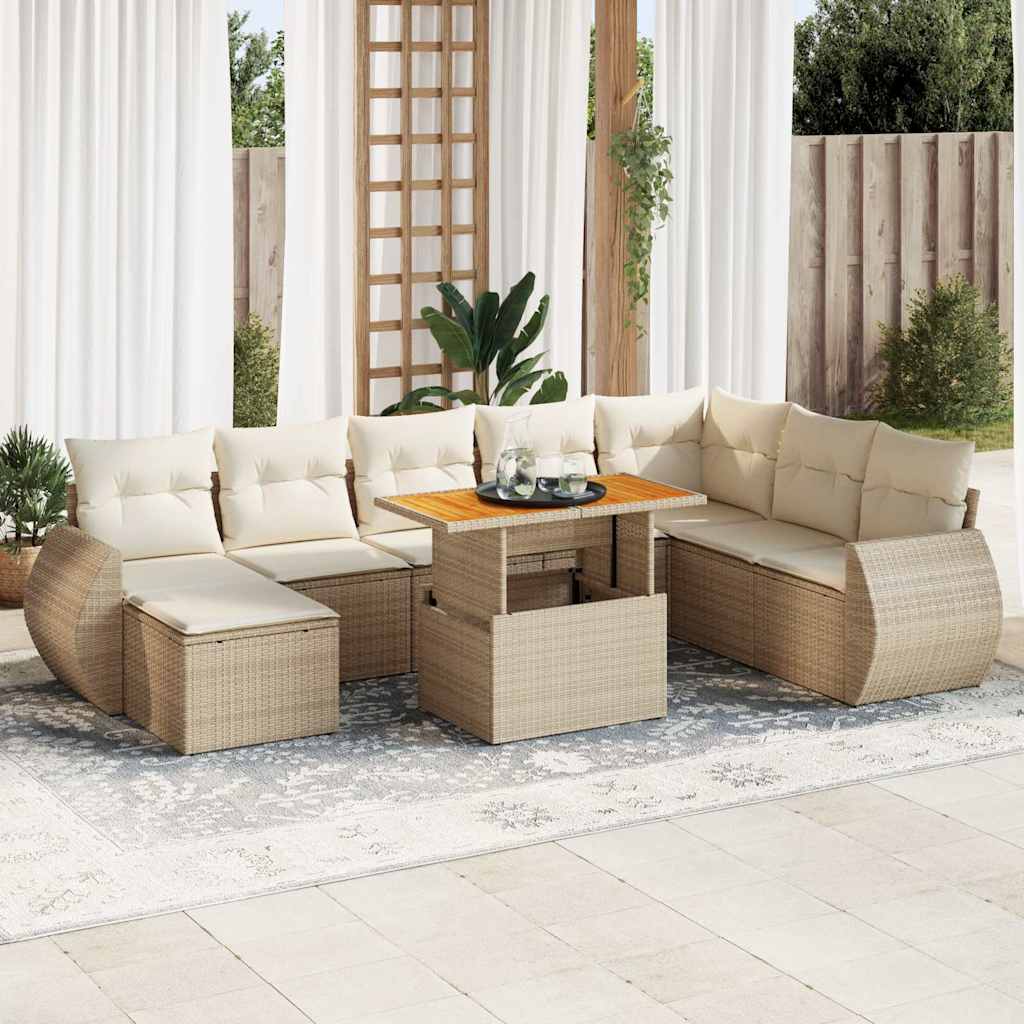 sofasæt til haven 9 dele med hynder polyrattan beige
