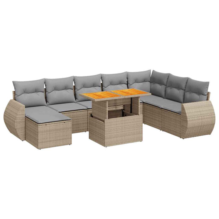 sofasæt til haven 9 dele med hynder polyrattan beige