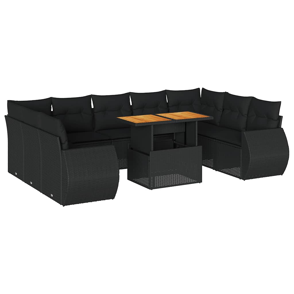 sofasæt til haven 10 dele med hynder polyrattan sort