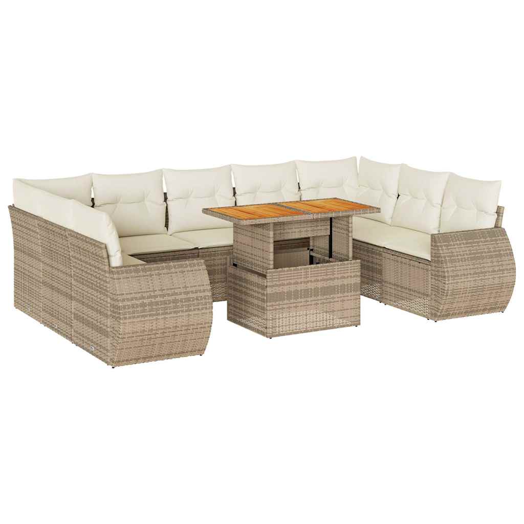 sofasæt til haven 10 dele med hynder polyrattan beige