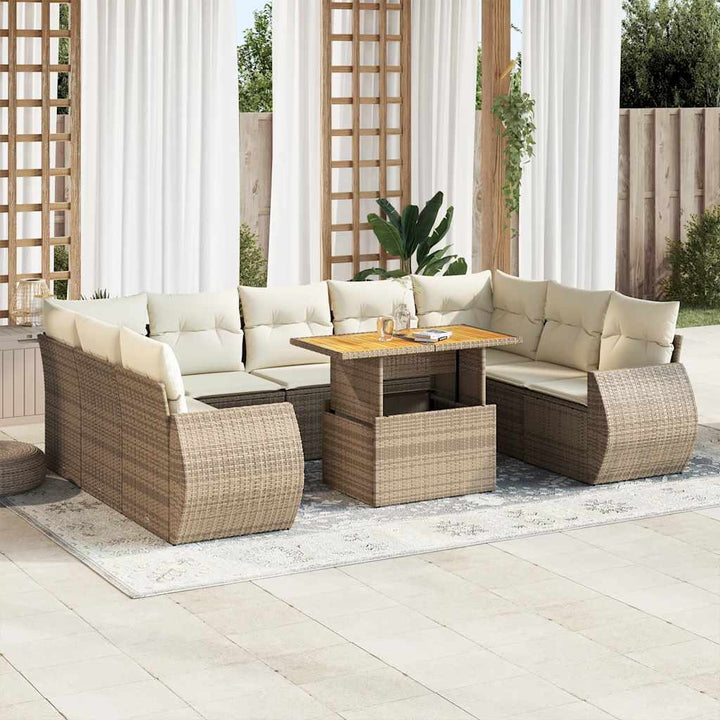 sofasæt til haven 10 dele med hynder polyrattan beige