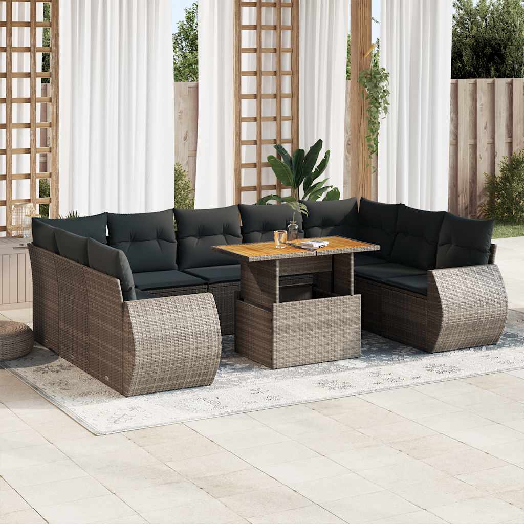 sofasæt til haven 10 dele med hynder polyrattan grå
