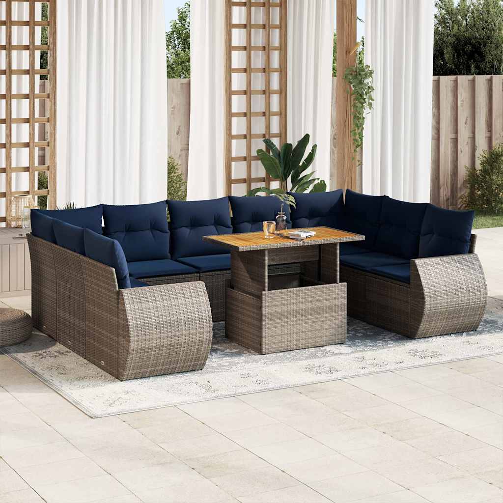 sofasæt til haven 10 dele med hynder polyrattan grå