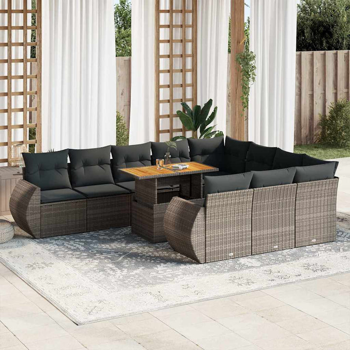 loungesæt til haven 11 dele med hynder polyrattan grå