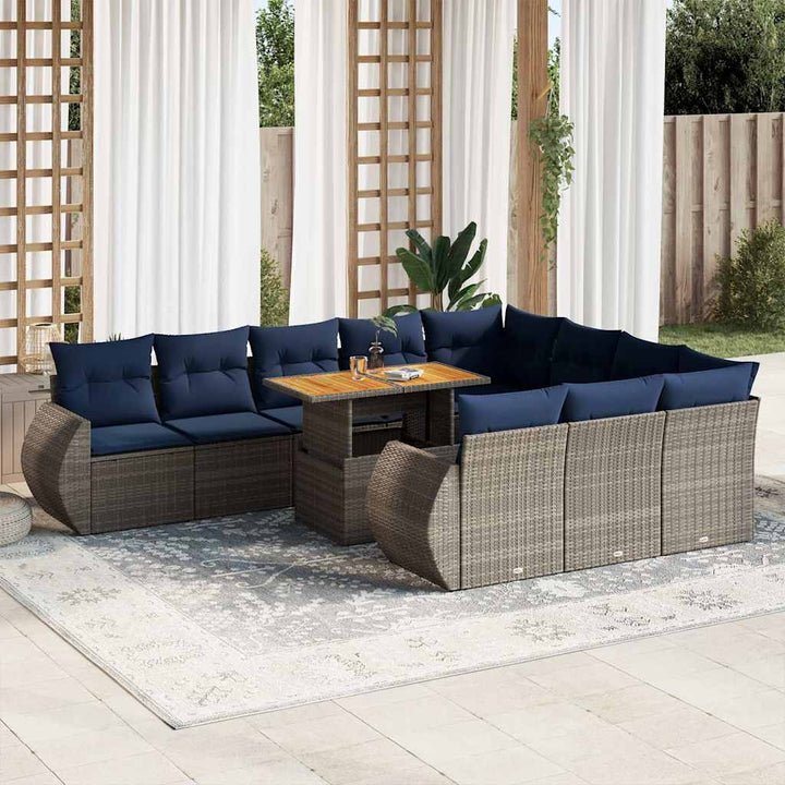 loungesæt til haven 11 dele med hynder polyrattan grå