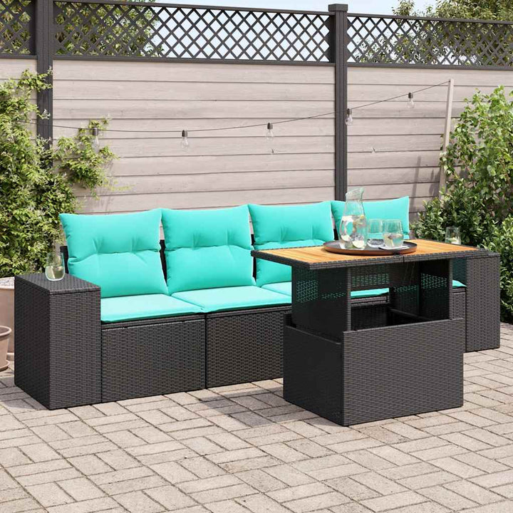 sofasæt til haven 5 dele med hynder polyrattan sort