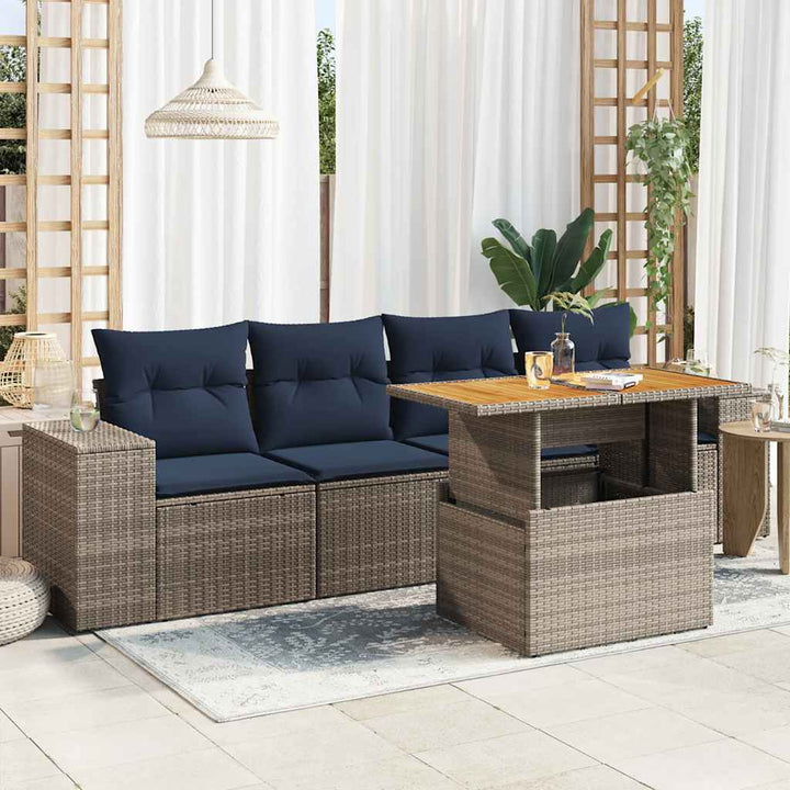 sofasæt 5 dele med hynder polyrattan grå