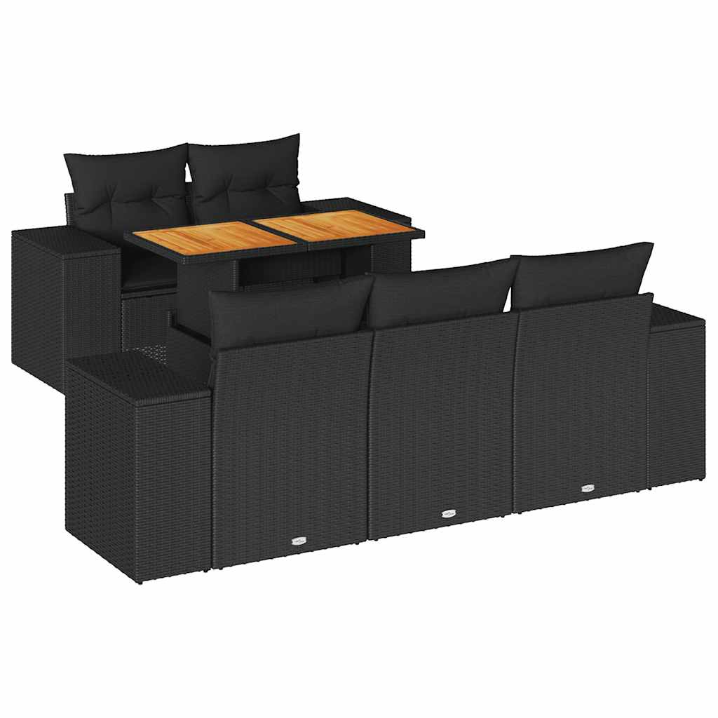 sofasæt til haven 6 dele med hynder polyrattan sort