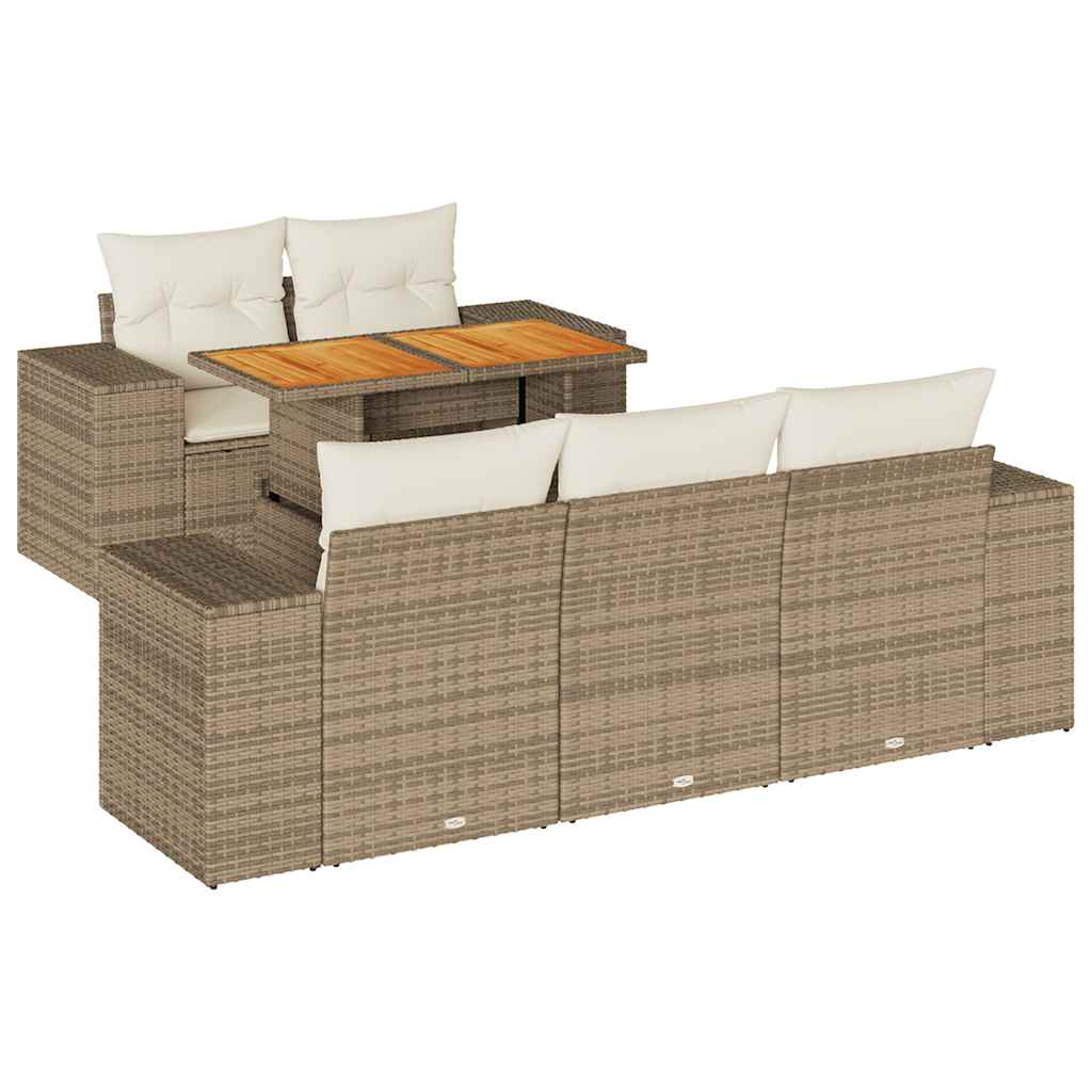 sofasæt til haven 6 dele med hynder polyrattan beige