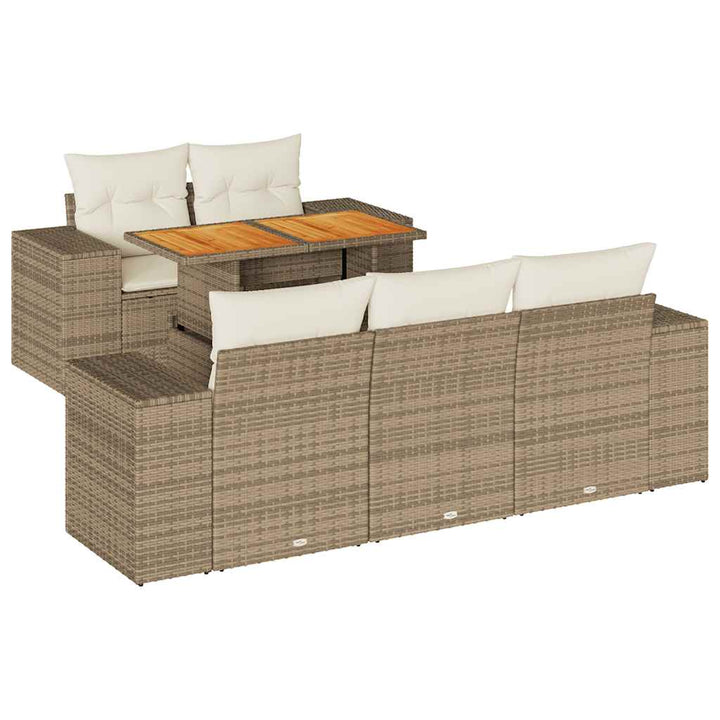 sofasæt til haven 6 dele med hynder polyrattan beige