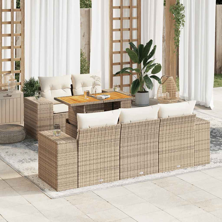 sofasæt til haven 6 dele med hynder polyrattan beige