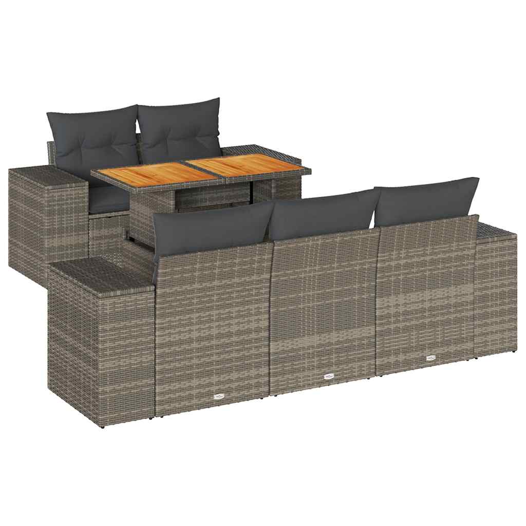 sofasæt til haven 6 dele med hynder polyrattan grå