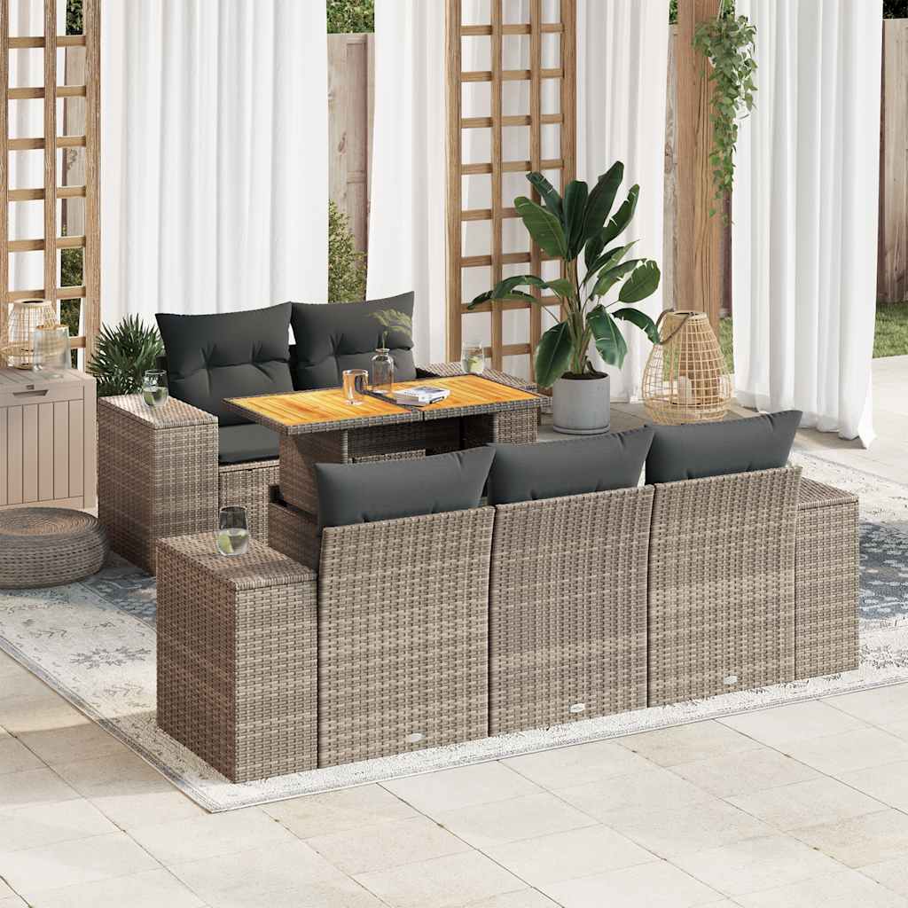 sofasæt til haven 6 dele med hynder polyrattan grå
