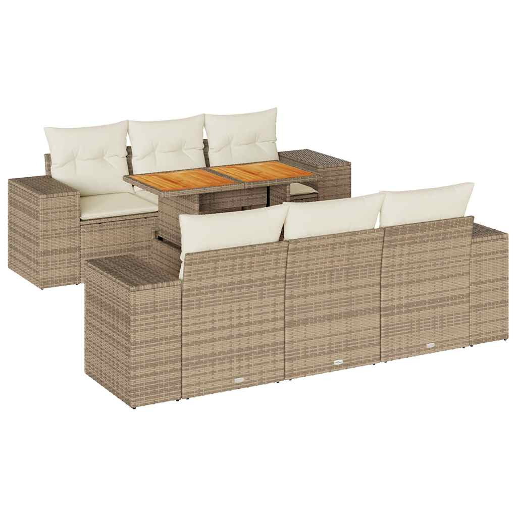 sofasæt til haven 7 dele med hynder polyrattan beige