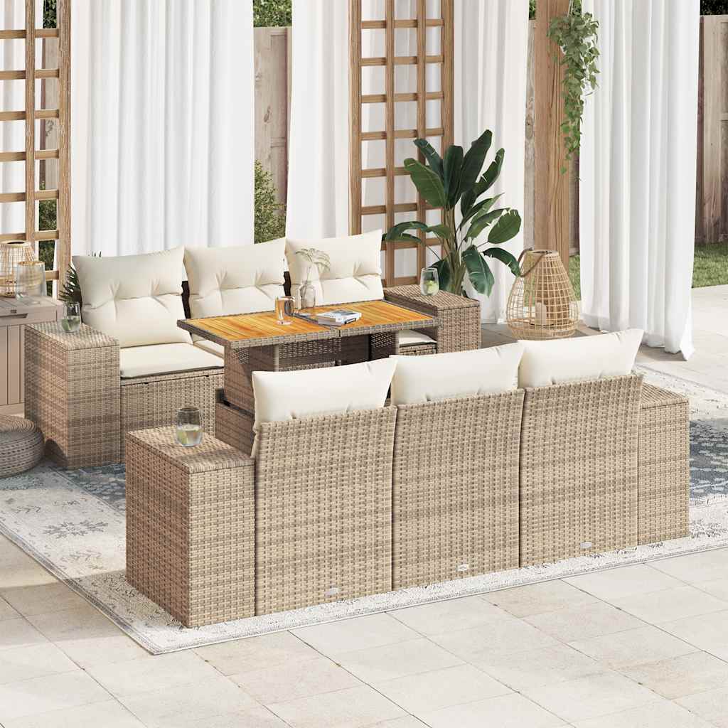 sofasæt til haven 7 dele med hynder polyrattan beige