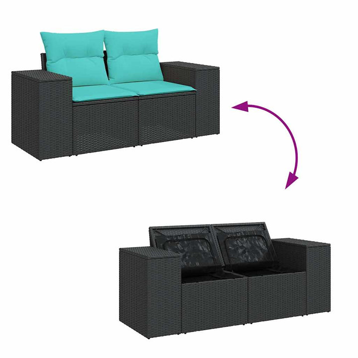 sofasæt til haven 7 dele med hynder polyrattan sort