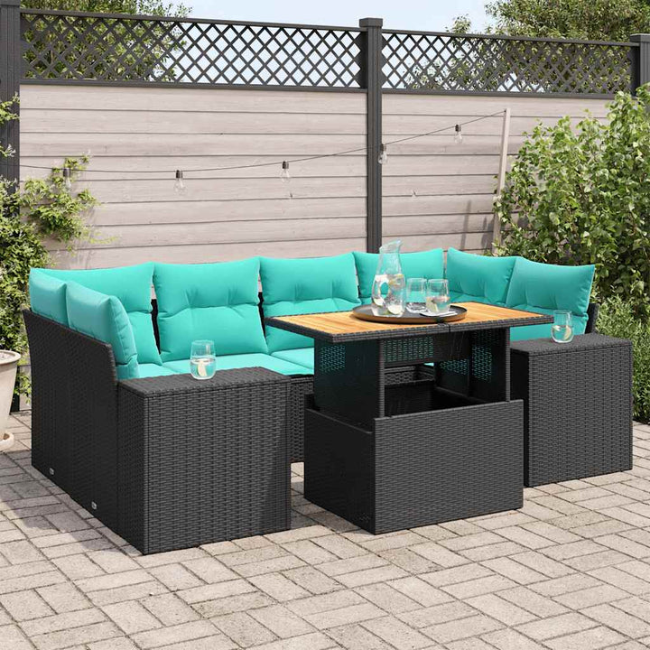 sofasæt til haven 7 dele med hynder polyrattan sort