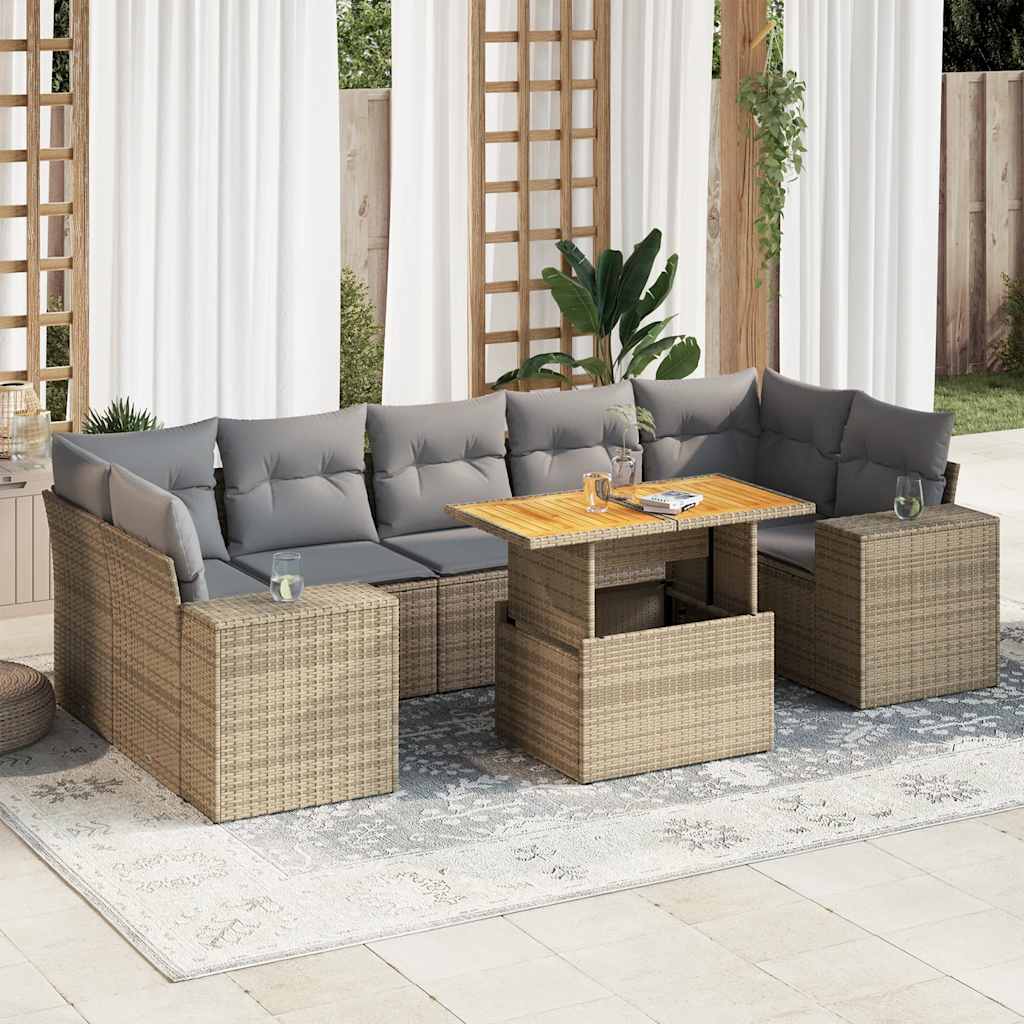 sofasæt til haven 8 dele med hynder polyrattan beige