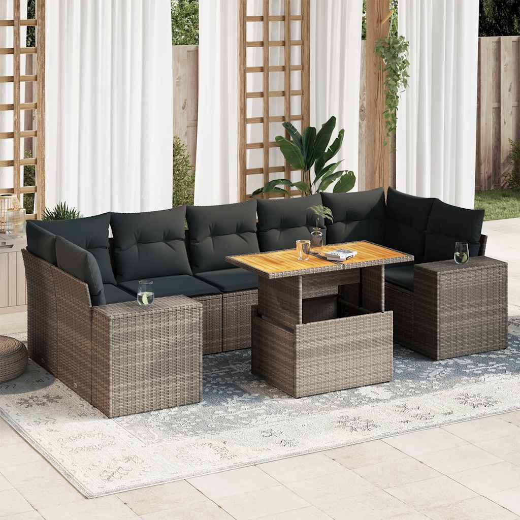sofasæt til haven 8 dele med hynder polyrattan grå