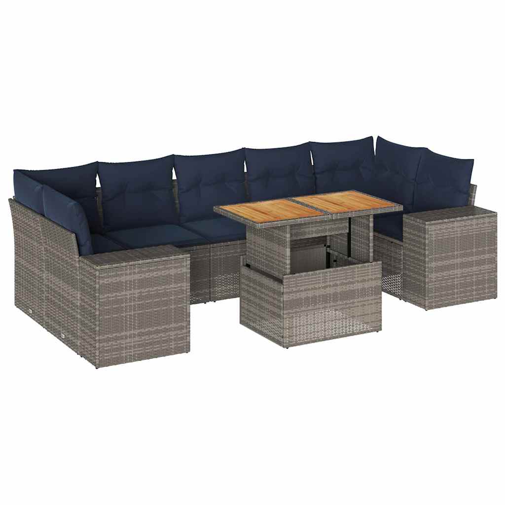 sofasæt til haven 8 dele med hynder polyrattan grå