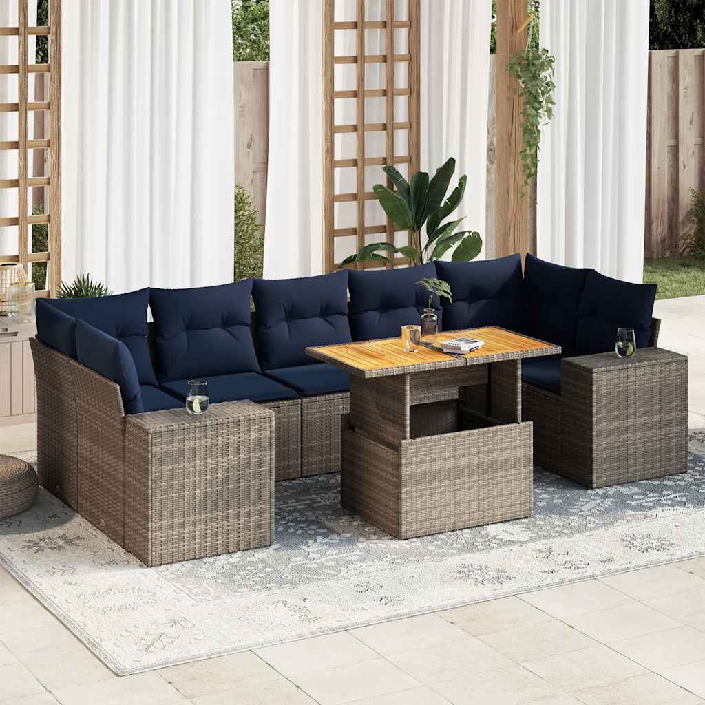 sofasæt til haven 8 dele med hynder polyrattan grå