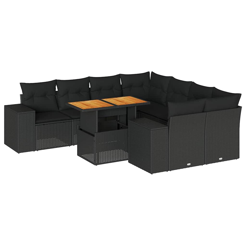 sofasæt til haven 9 dele med hynder polyrattan sort
