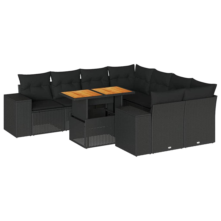 sofasæt til haven 9 dele med hynder polyrattan sort