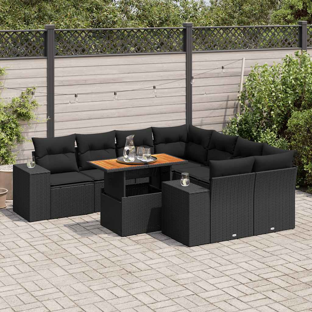 sofasæt til haven 9 dele med hynder polyrattan sort